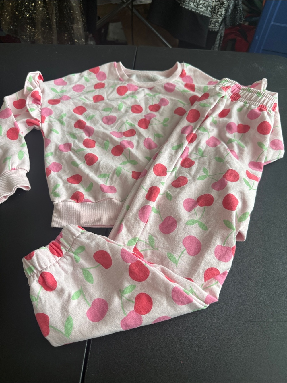 Pink Cherry-Print Kids Pajama Set